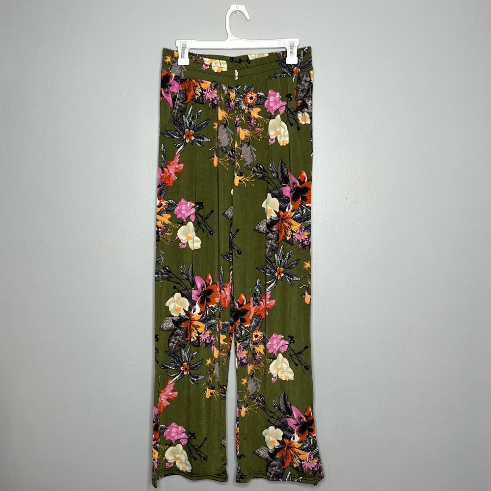 Lildy Slit Accent Trousers Floral Flowy Boho Festival Gypsy Palazzo Pants DD